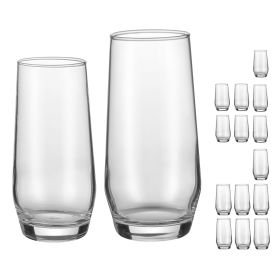 Drinking Glasses Set, 16-Piece Crystal Glass Cups, Elegant Mixed Glassware Set