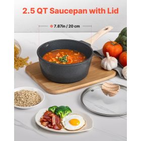 2.5 QT Saucepan, Nonstick Saucepan with Tempered Glass Lid, Multipurpose Cooking Sauce Pot with Detachable Handle
