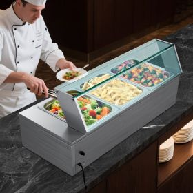 Commercial Food Warmer 3-Pan 1500W Buffet Bain Marie With Glass Cover (Option: Silver)