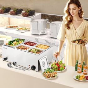 Commercial Electric Food Warmer 5-Pan Countertop Buffet 15.3QT Bain Marie (Option: Silver)