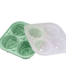 1pc Rose Ice Cube Mold Tray; Silicone 4-Cell Ice Cube Mold For Whiskey Cocktail Refrigerator Kitchen Utensils (Color: Moxa Green, Quantity: 1pc)