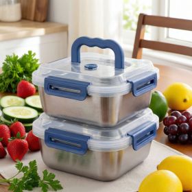 Yakimoto 2/4/6/8/10 PCS Extra-Large Stainless Steel Food Storage Containers With Blue Lids - Deep Design, Airtight Seal (Quantity: 2PC)
