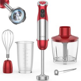 KOIOS 5-in-1 Hand Immersion Blender, 1000W 12 Speed Handheld Blender, Copper Motor Stainless Steel Blade Stick Blender,600ml Mixing Beaker,500ml (Option: Red)